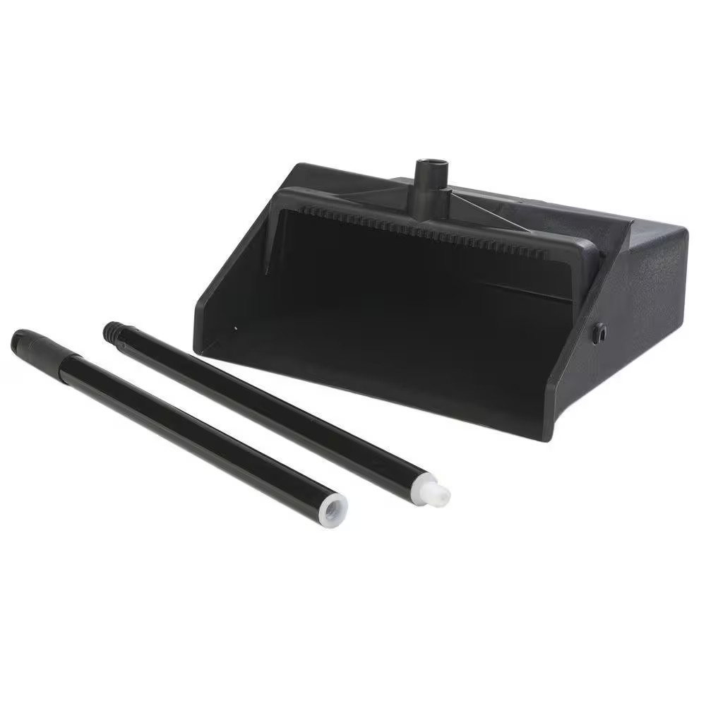 12 In. Black Lobby Dust Pan with 2-Piece Handle