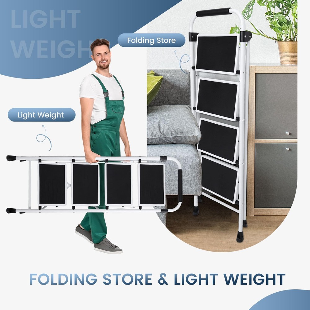 OLIXIS Step Ladder, 4 Sturdy Stool with 4-Step 330lbs Max Load, Black