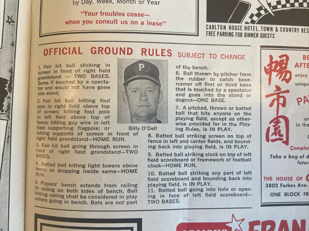 Pittsburgh Pirates vs Cincinnati MLB Program / Scorecard 1966 Scored Clemente