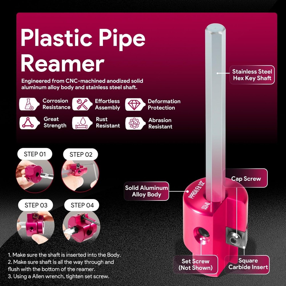 1/2-Inch Head Plastic Pipe Fitting Reamer PVC Fitting Saver for PVC, SCH40, ABS