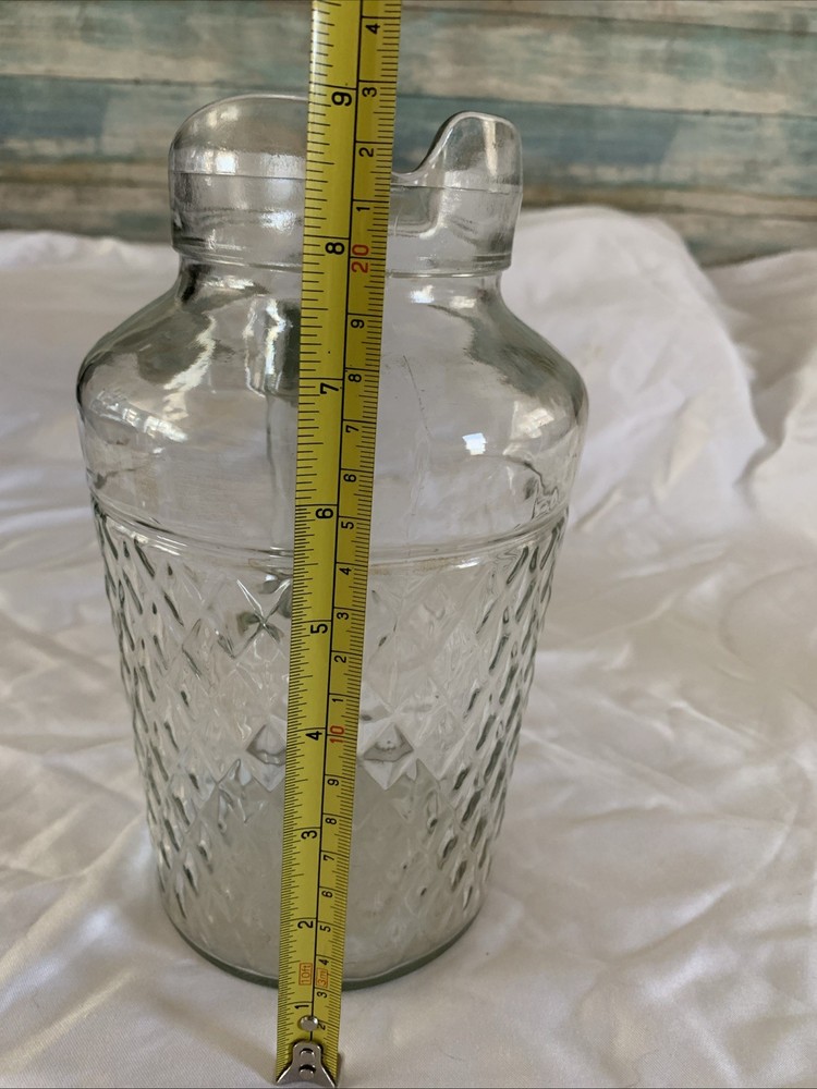 Vintage Refrigerator Juice Pitcher Diamond Pattern Glass 9 Inch Marked 14