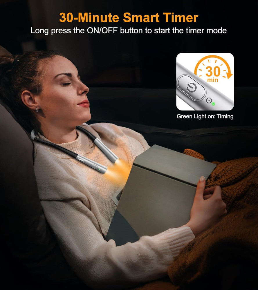 Book Light, Eye Caring 4-Color & 5-Brightness Neck Light Reading Light- Stepless