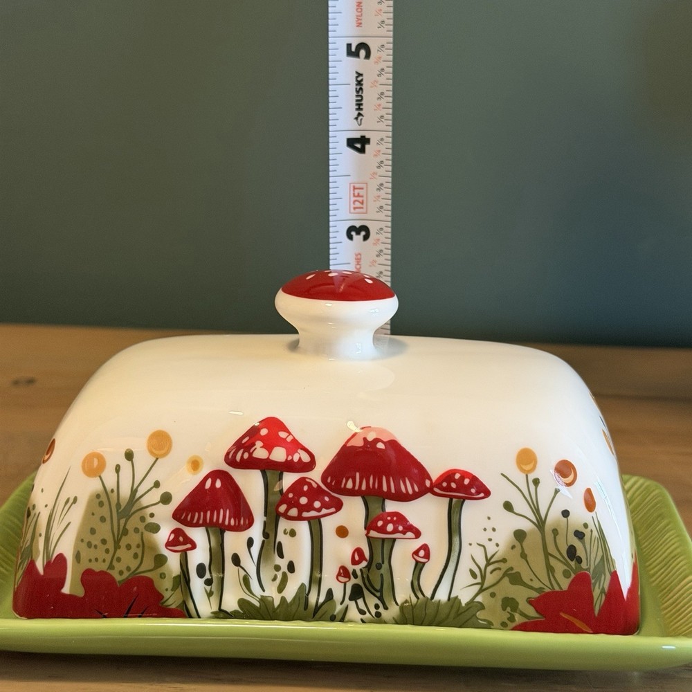 Mushroom Butter Dish Covered Ceramic Toadstool Cottagecore Kitchen Decor