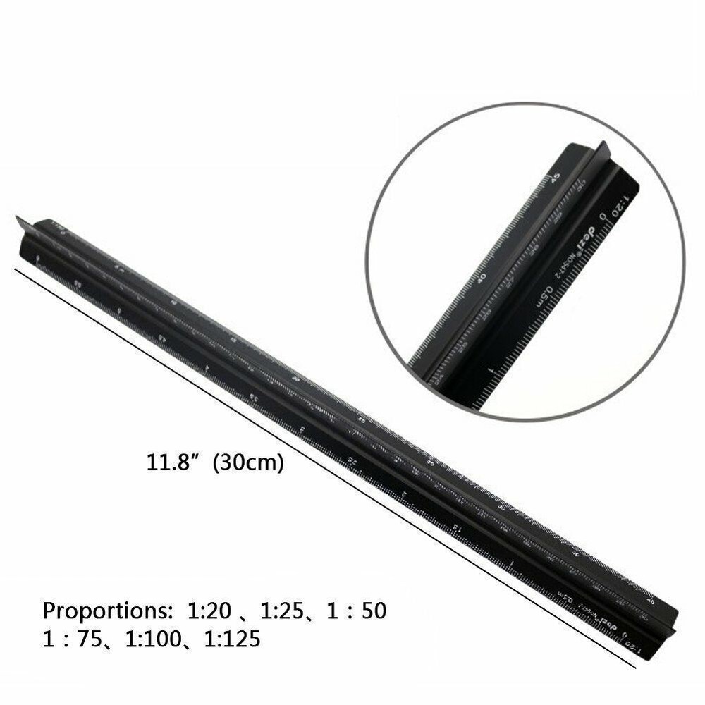 Aluminum Triangular Architect Ruler Laser-Etched Imperial Scales Multicolor 30CM