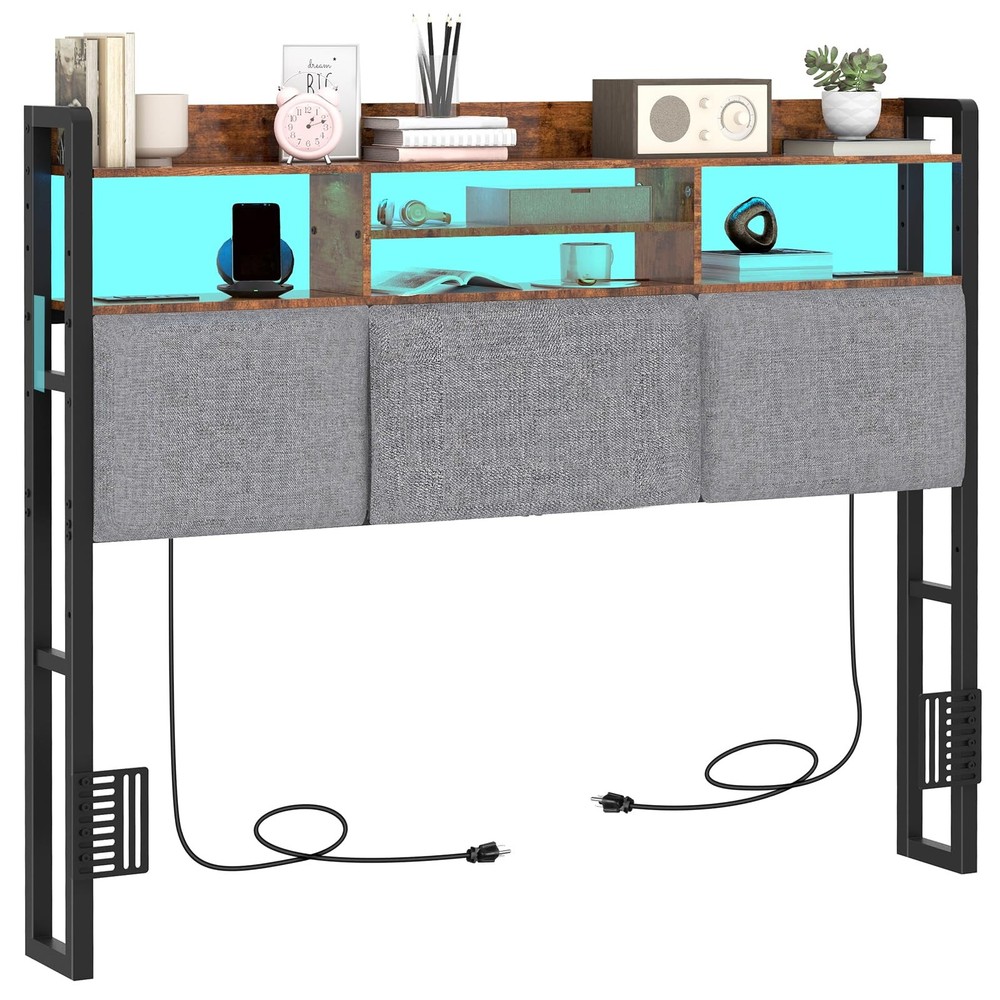 Headboard for Full Size Bed with Charging Station and Light, Full Bed Upholst...