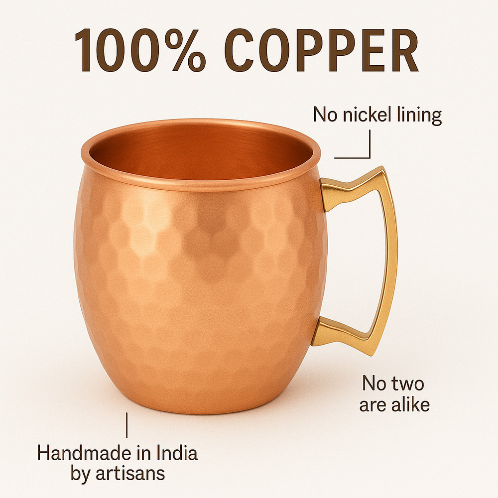 100% Handmade 16oz Solid Copper Mule Mug – Barrel Shaped Mug (Set of 2)