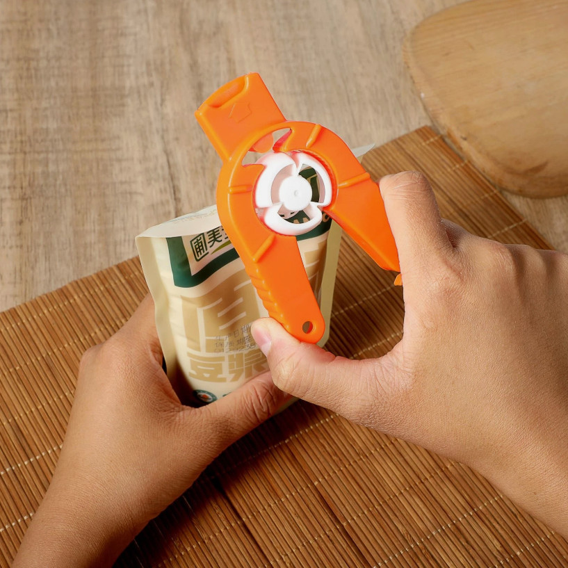 Plastic Bottle Opener 3-in-1 Multifunctional Weak Hand Use Tool (Orange)