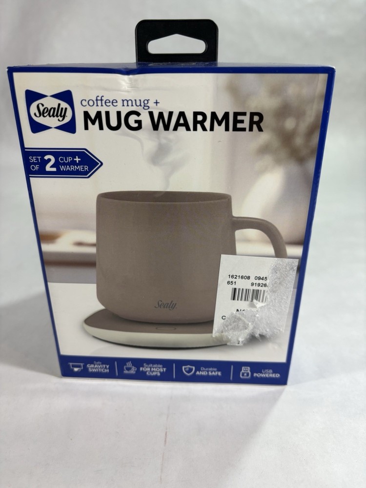 New Sealy Coffee Mug & Mug Warmer Set, USB Powered, Temp Control, Gravity Switch