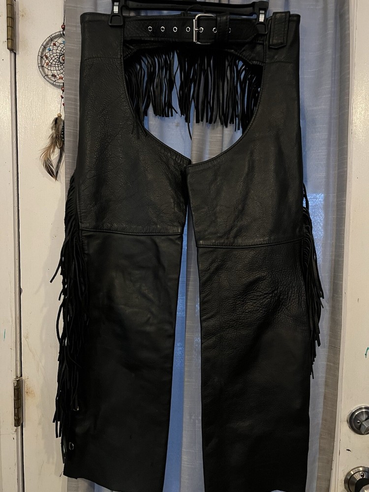 Ladies Leather Chaps With Fringe Size Small
