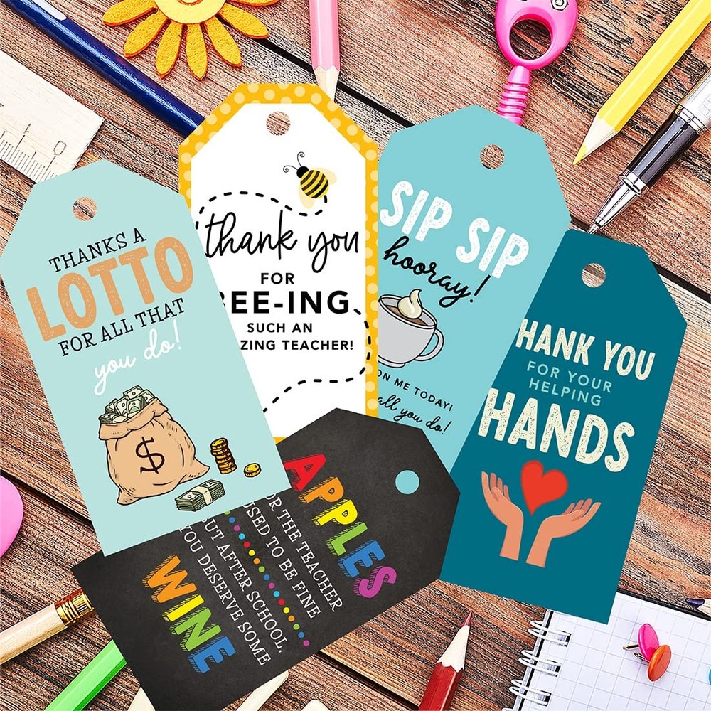20-Pack Teacher Appreciation Classic Gift Tags with String School Staff Appre...