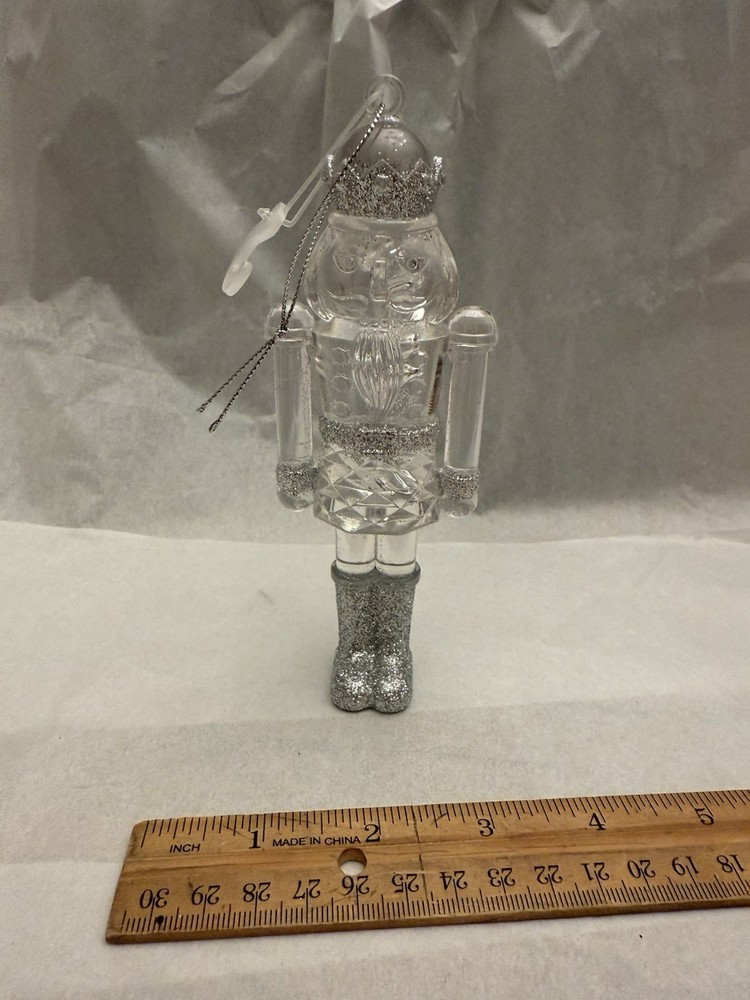 Holiday Time Clear Decorative Nutcracker Christmas Ornament 6” NEW