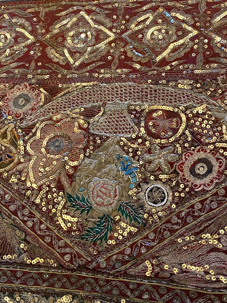 Antique Silver Thread Embroidery Wall Hanging Tapestry