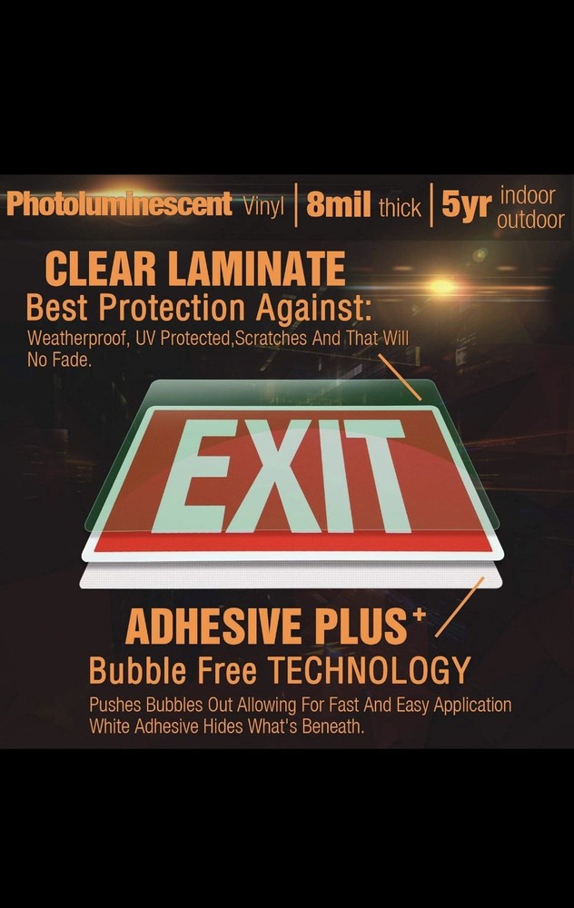 EXIT Signs Glow in the Dark EXIT Decals 3 Pack 12"X7" EXIT Photoluminescent Sign