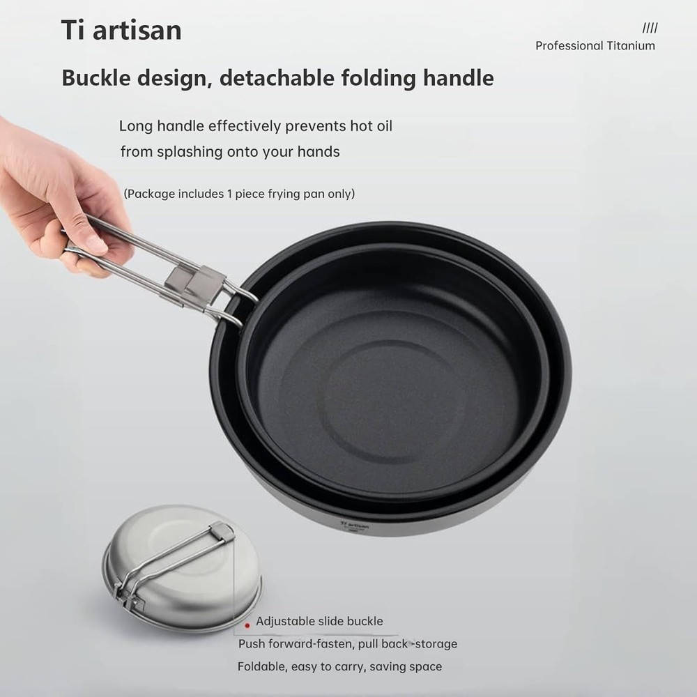 Titanium Frying Pan Titanium Pan Non Stick Camping Cookware W/ Folding Handle