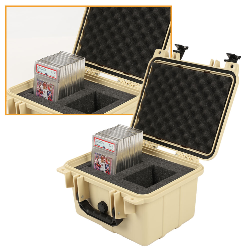 Beige Graded Card Storage Box Deep Travel Size Waterproof Case Slab Protector