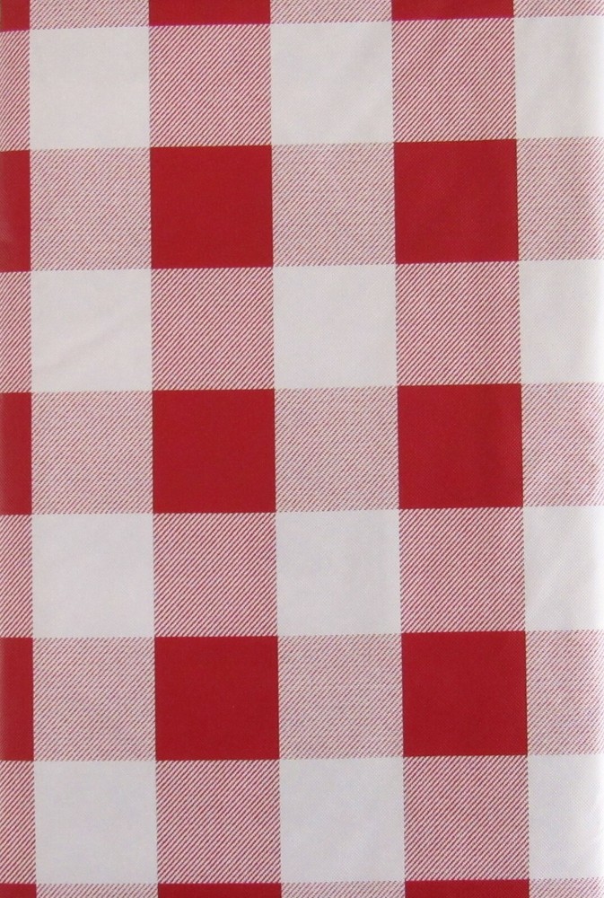 Buffalo Plaid Check Pattern Red/White Vinyl Flannel Back Tablecloth Various Size
