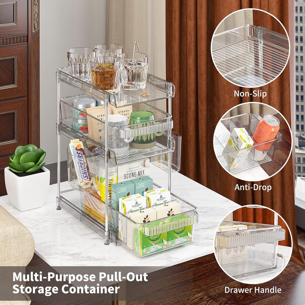 Clear Bathroom Organizers 2 Sets 3 Tier, Pull Out 2 PACK, Transparennt