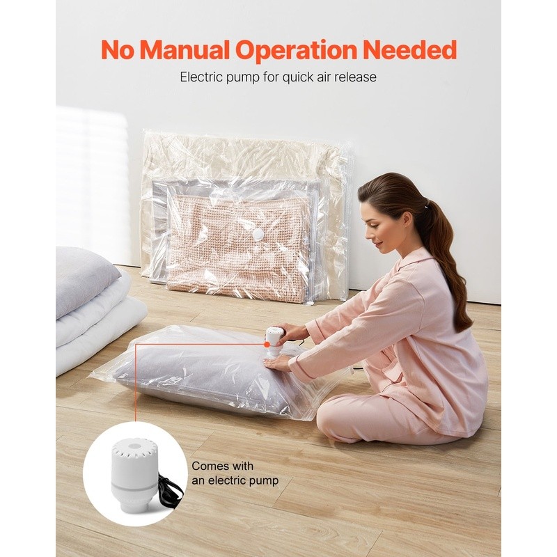 Multi-Purpose Vacuum Storage Bags Set W/ Electric Pump Efficient Space Saving US