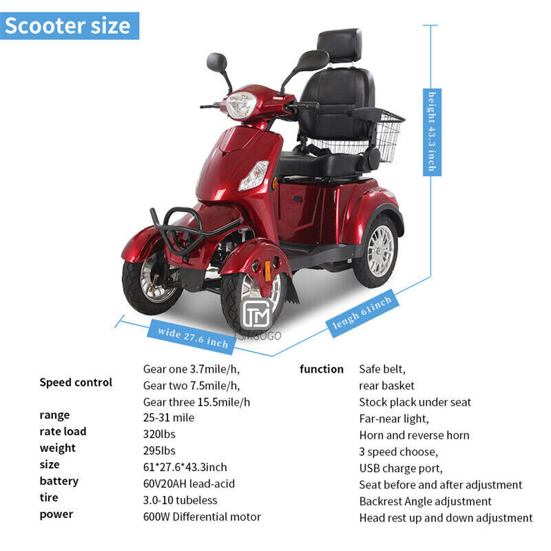 4-Wheeled Mobility Scooter - Assembled, Safe, and Ready to Use