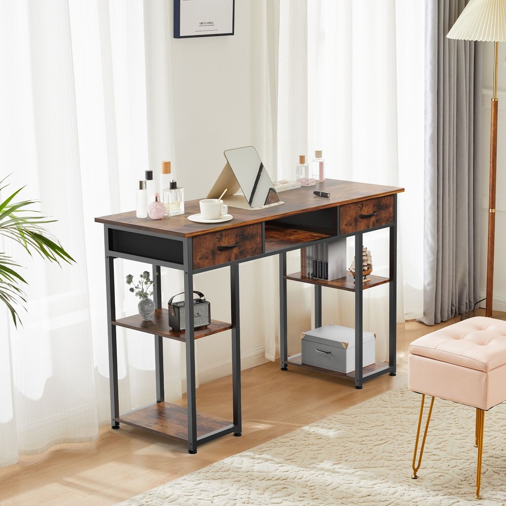 48" Home Office Computer Desk,Study Table with Storage Shelf & 3 Fabric Drawers