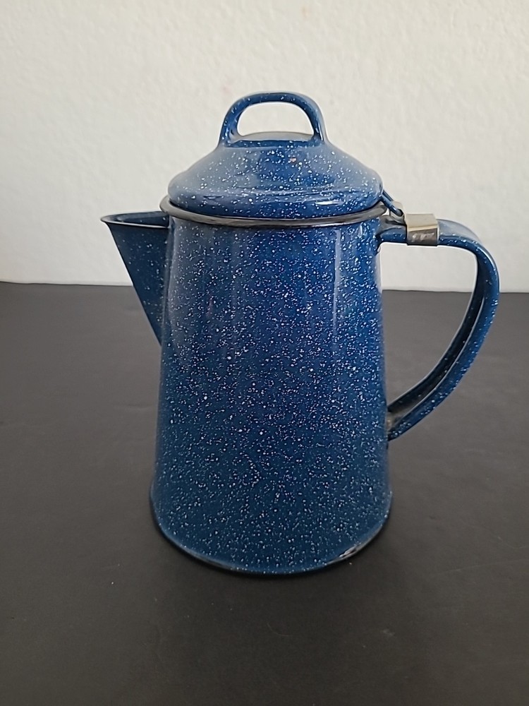 Blue And White Speckled Enamelware Coffee Percolator