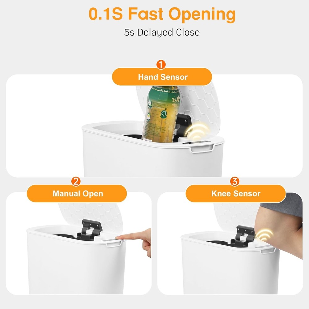 Bathroom Trash Can W/ Lid 5 Gallon White Motion Senor Touchless Automatic
