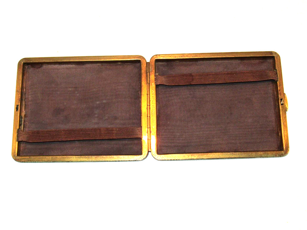 Antique Cigarette Case 1920-30's Tobaccaina Leather Fabric Lined
