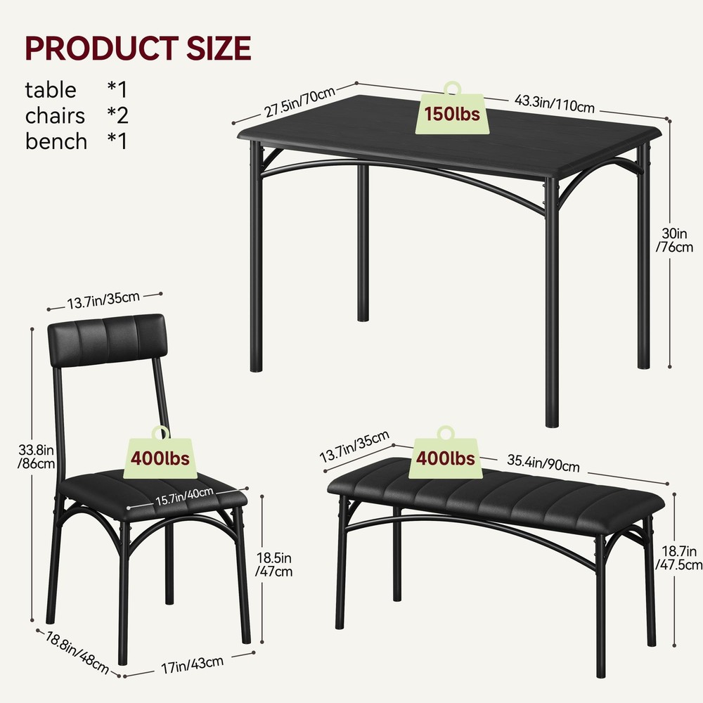 Kitchen Table and Chairs ,Dining Table Set for 4 and with Upholstered Bench Home