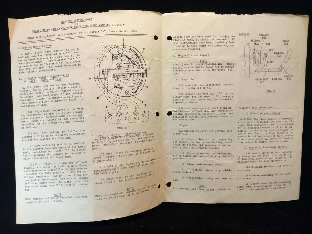 EA-15 EA-16 EA-85 Tank Units Warning Switch Liquidometer Instructions / Manual