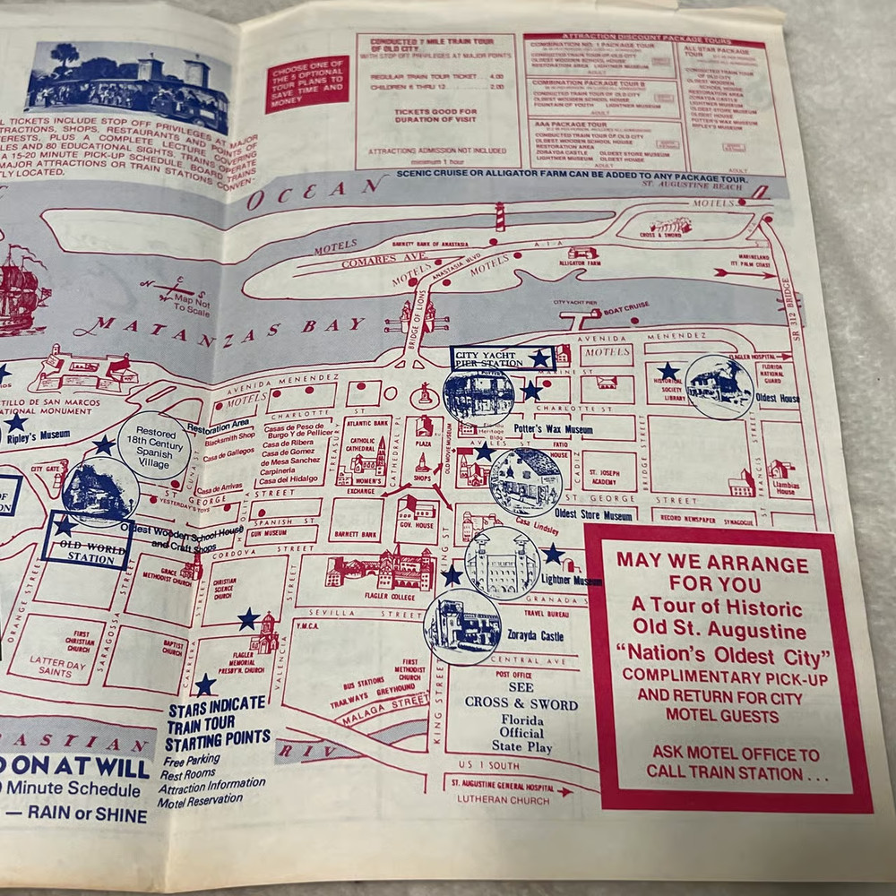 St Augustine Florida Sightseeing Train Advertisement and Map Vintage U