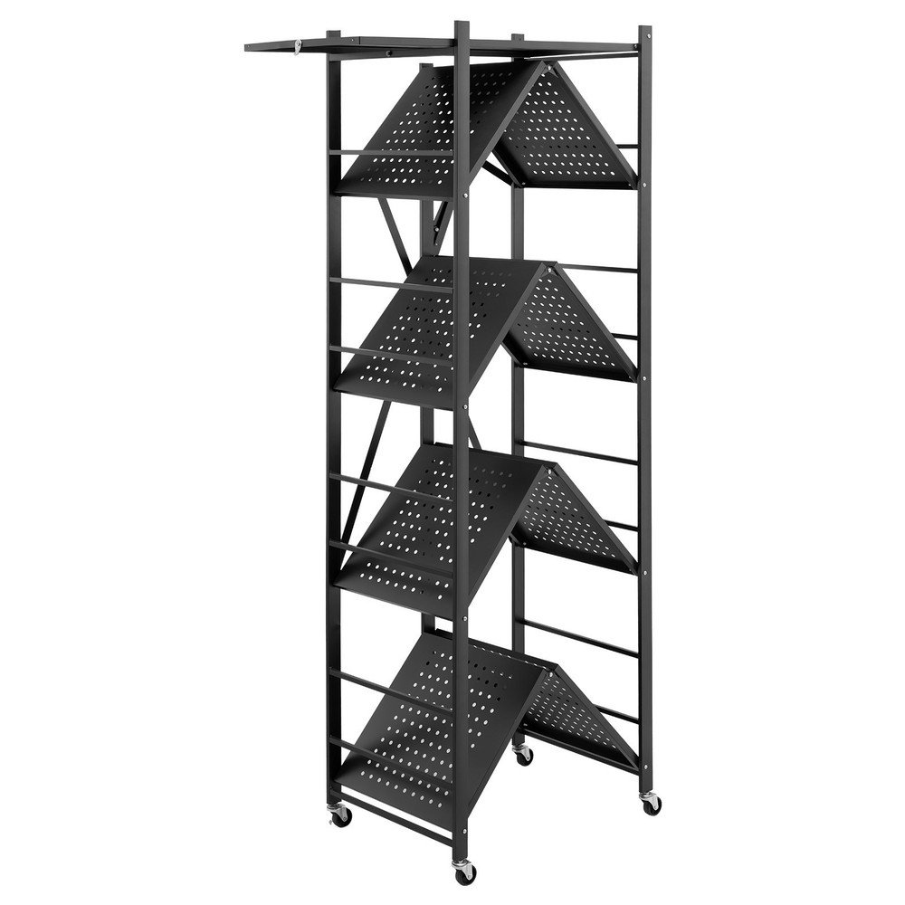 5-Tier Metal Rolling Shelf Black Space-Saving Storage Unit