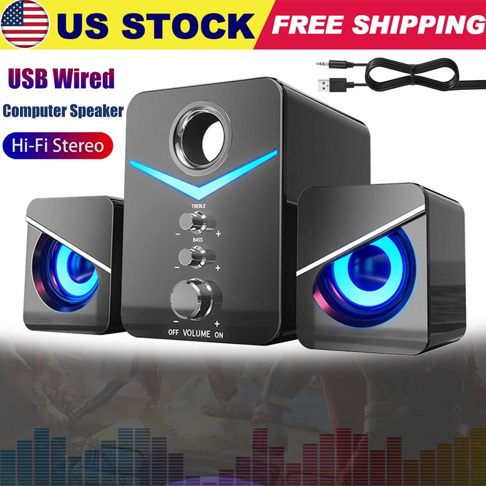 Computer Speakers w/ LED Subwoofer USB Powered 2.1 Computer Speakers 3.5mm AUX