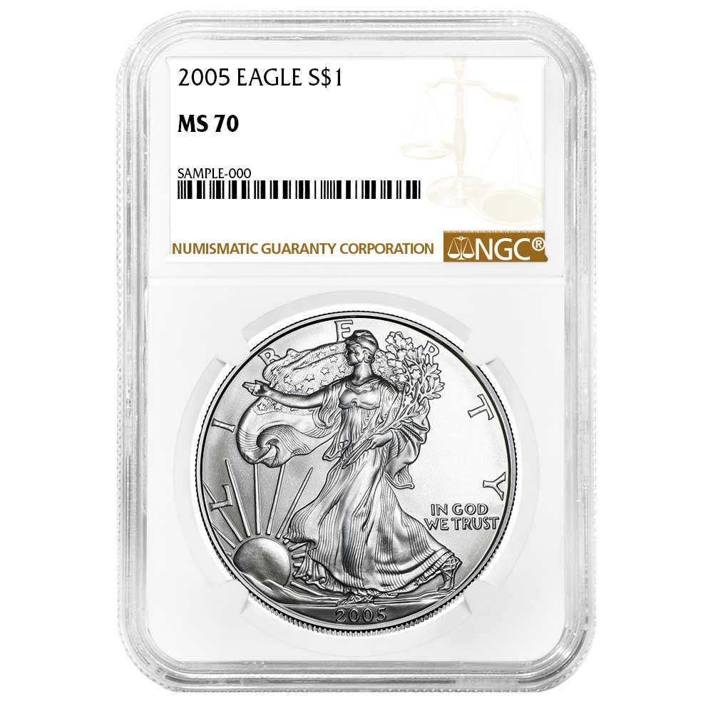 2005 $1 American Silver Eagle NGC MS70 Brown Label