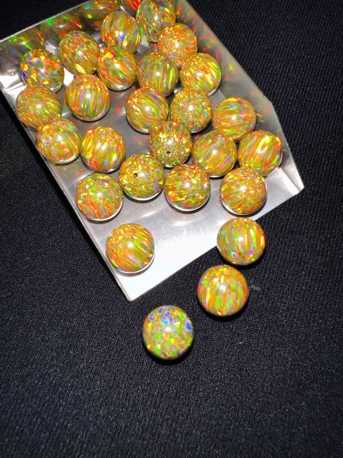 Half Drilled Fire Brown Synthetic Lab Created Opal Round Beads