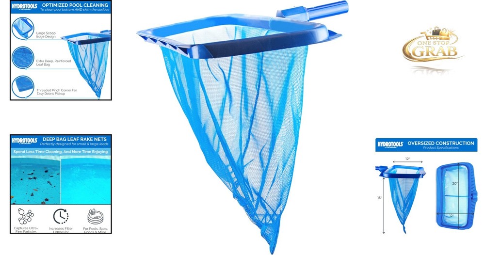 Hydrotools Leaf Rake Extra Large Deep Mesh Pool & Pond Skimmer Net