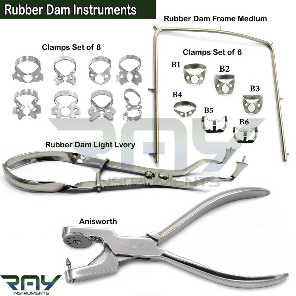 Rubber Dam Intsruments Anisworth Punch Hole Forceps Clamps Lvory Frame Medium