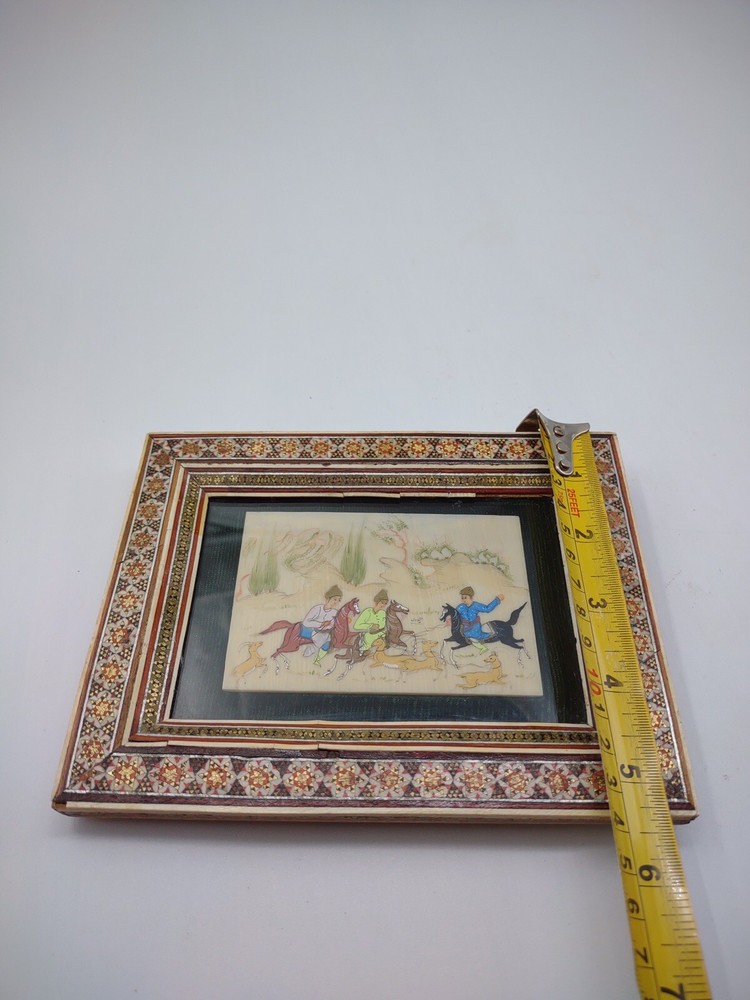 Persian Hunting Scene Painted on camel Bone