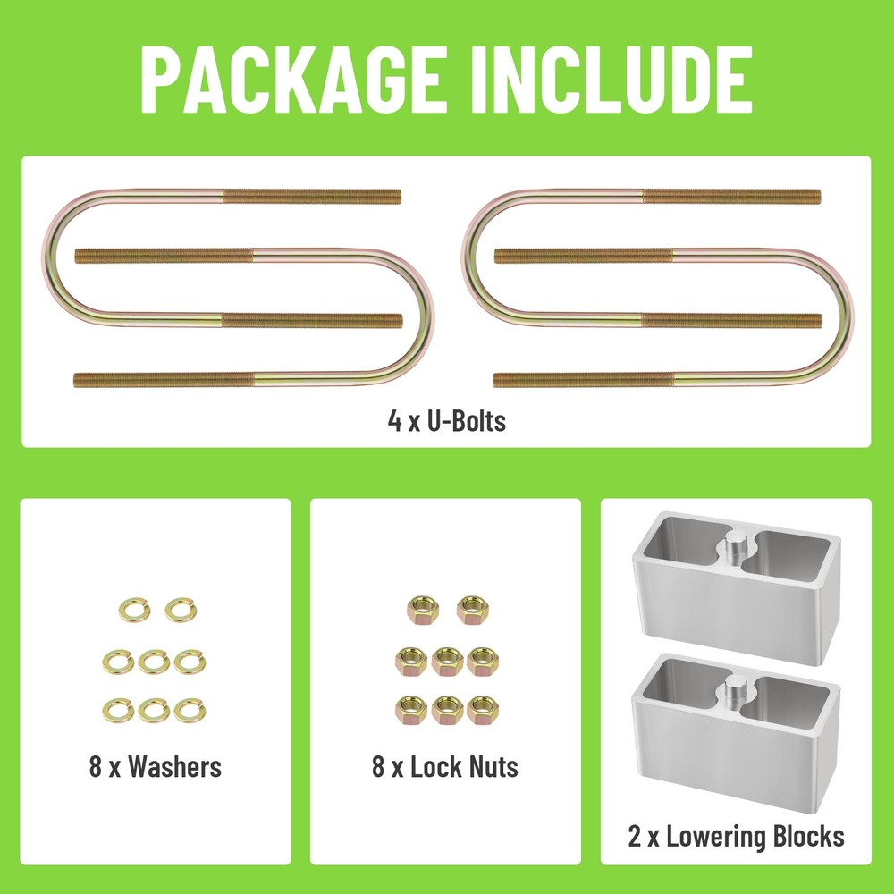3"Aluminum Drop with U-Bolts & Hardware Leaf Spring Lowering Block Kit Universal