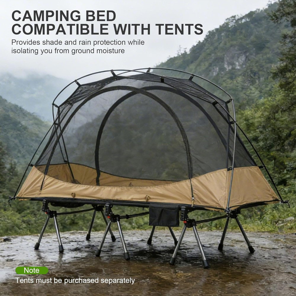 75" Heavy Duty Camping Cot, 330Lbs Capacity, Adjustable Height, Portable Bed
