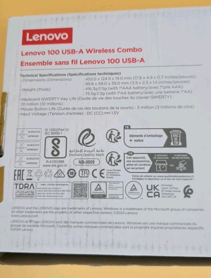 Lenovo 100 USB-A Wireless Combo, New
