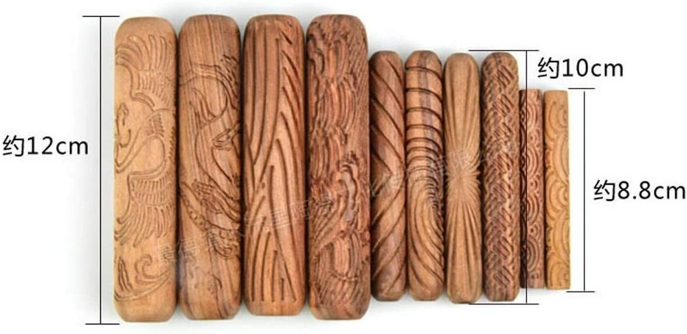 10 Stlyes Wooden Clay Texture Rolling Emboss Wave Pattern Roller Ceramic Pottery
