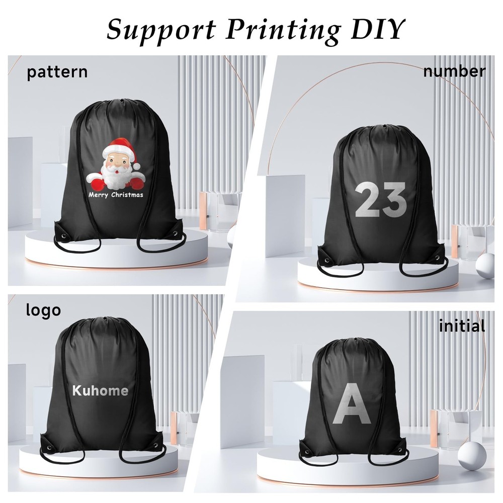 Kuhome 6Pcs Black Drawstring Backpacks Bulk String Bag Cinch Large,