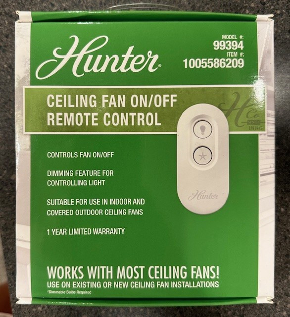 Hunter Model 99394 Ceiling fan remote control and receiver