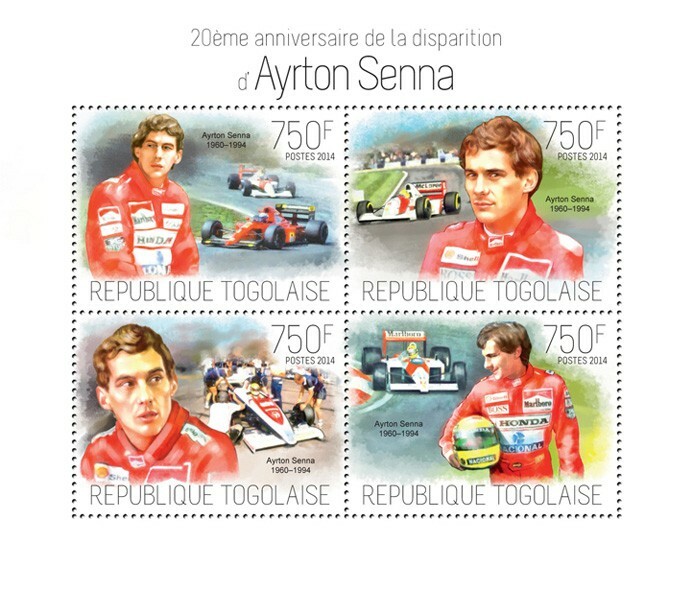 2014 TOGO MNH. AYRTON SENNA.  Y&T Code: 3696-3699  |  Michel Code: 5615-5618