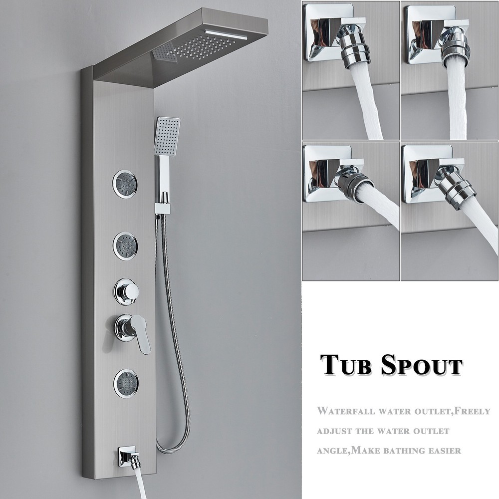 Shower Panel Tower System Stainless Steel 5-Function Rain Waterfall Massage Jets