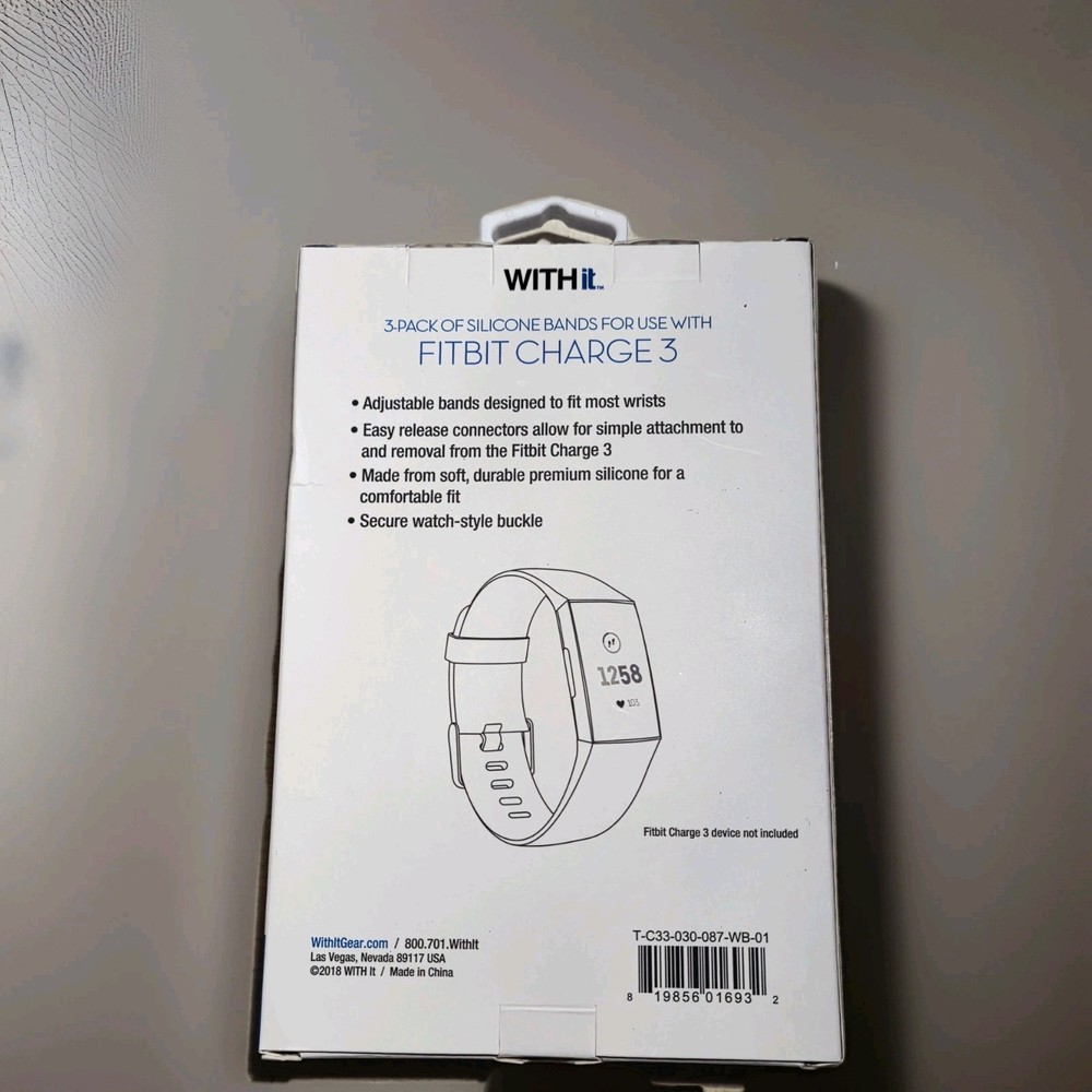 3-Pack WITHit Silicone Bands for Fitbit Charge 3 & 4 | Multi-Color Set | NIB