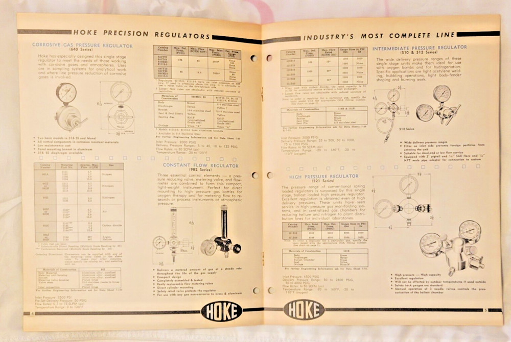 1960s HOKE Precision Pressure Regulators 8 page Sample Catalog
