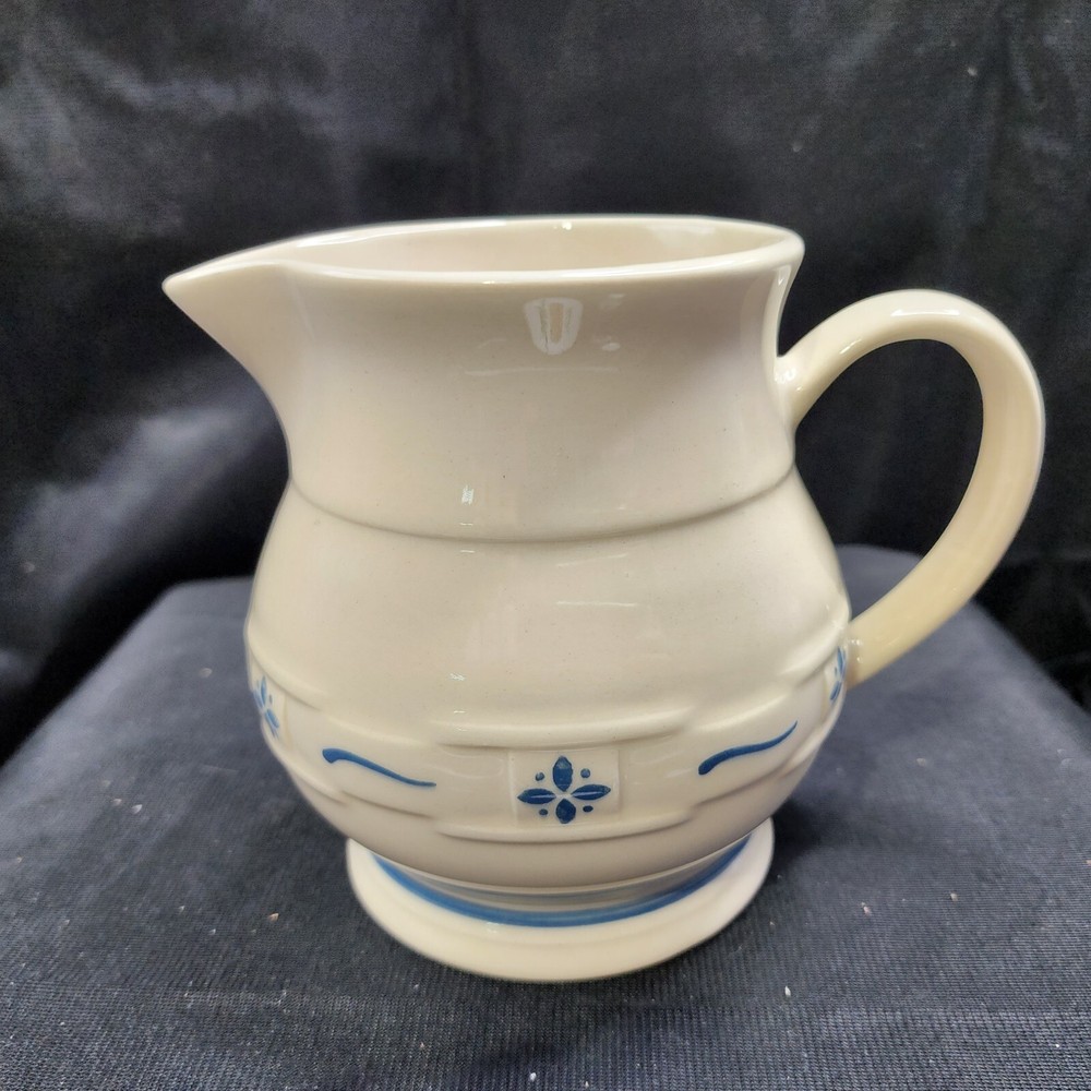 Longaberger Pottery Woven Traditions Classic Blue Pitcher 6 "