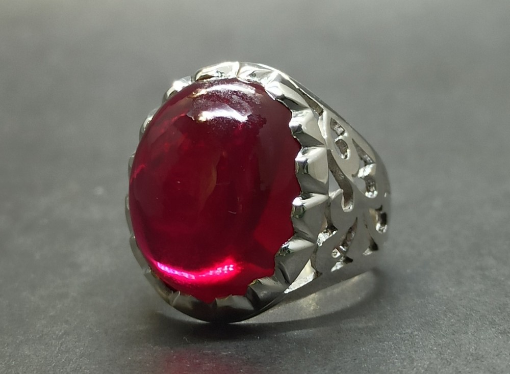 Cabochon Deep Red Ruby Men’s Ring 925 Sterling Silver Handmade Yakoot Rubin