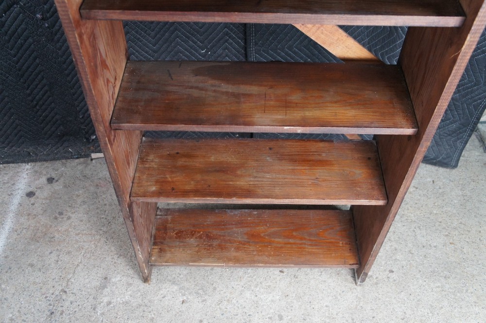 Primitive Oak 6 Shelf Library Bookcase Bookshelf Office Console 58"